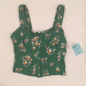 Green floral print crop top